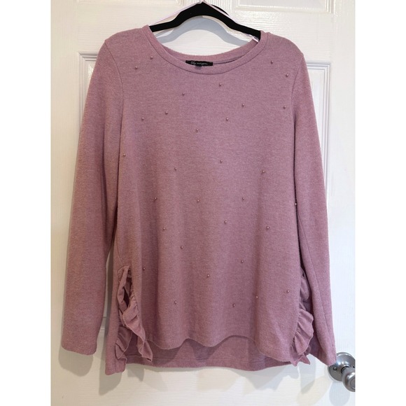 Lily Morgan Embellished Ruffle Hem Tunic Top Blouse Casual Cute M/M - Picture 1 of 5